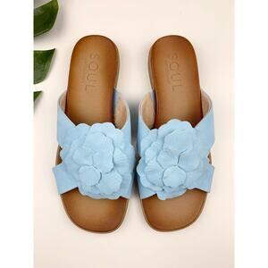 Soul Naturalizer Joyful Flower Sandals Slip On Blue Slides Women's 9